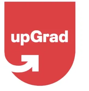 upGrad logo featuring a red shield with white text and an upward arrow.